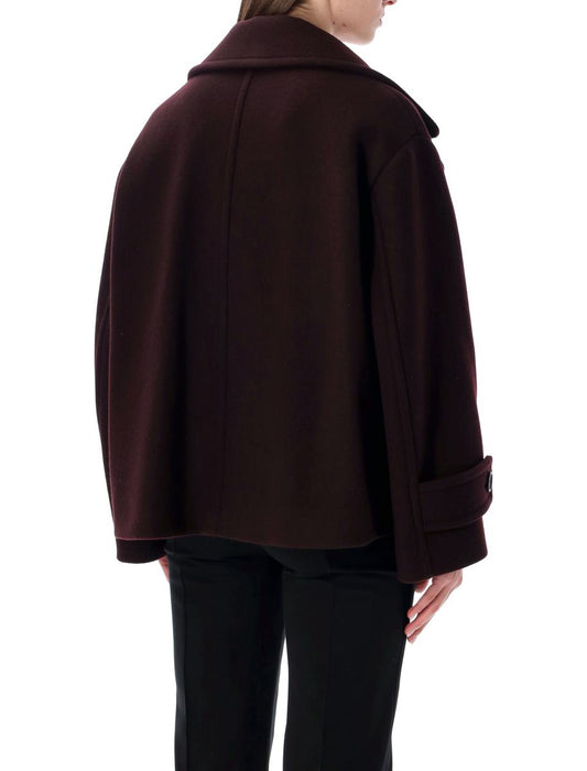 Chloé Short Double-Breasted Wool Coat In Bordeaux