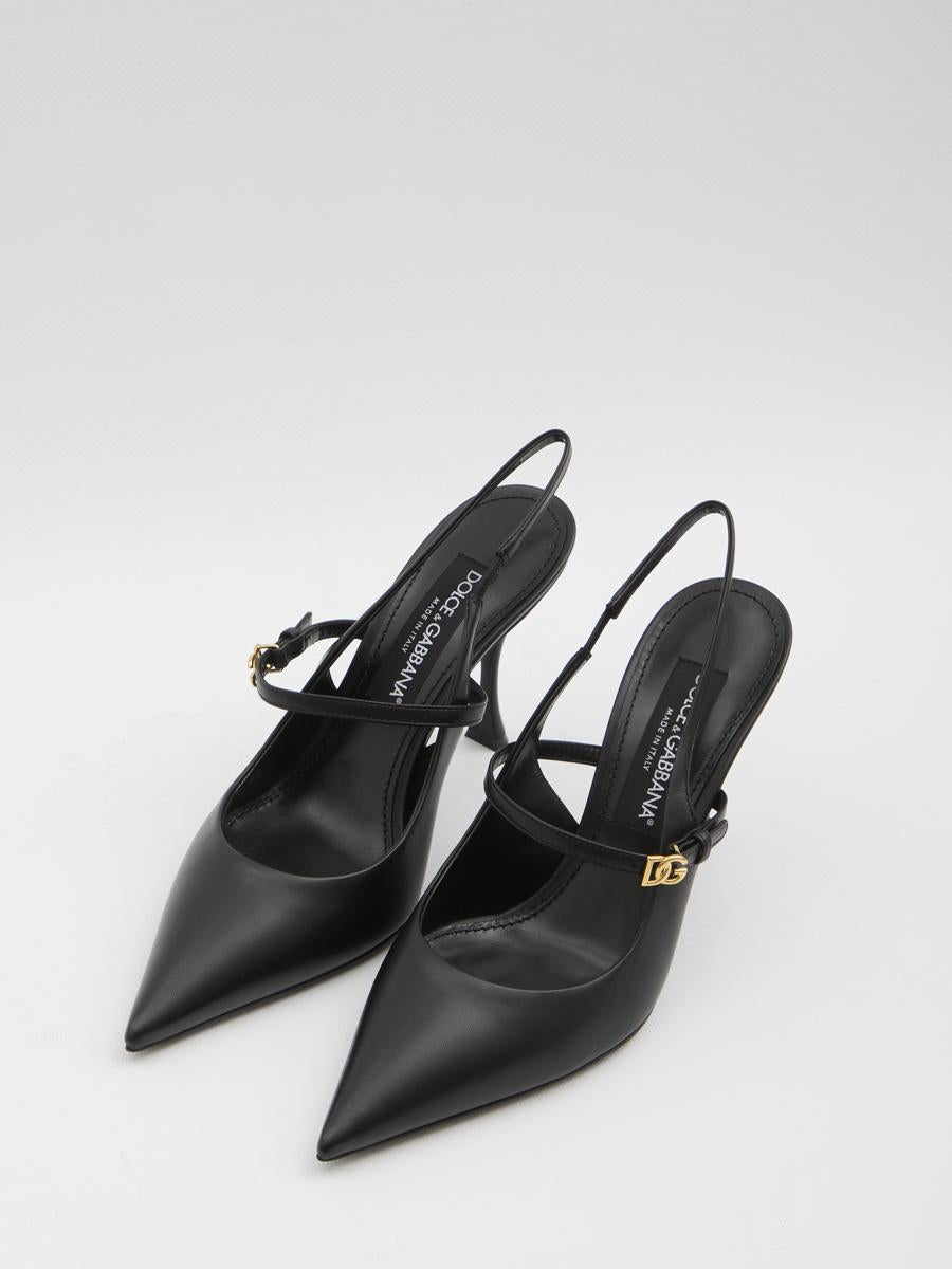 Black Leather Slingback Pumps