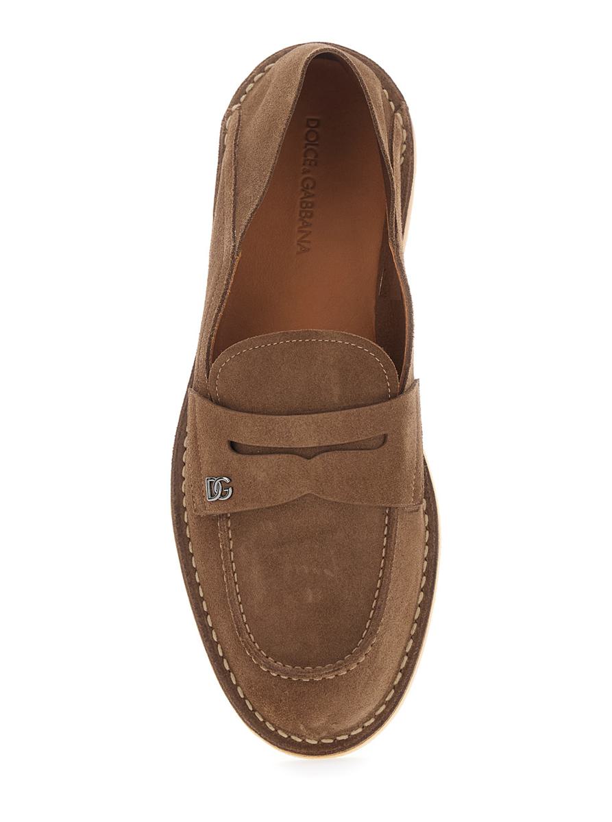 'Florio' Brown Loafers With Dg Logo Detail On The Side In Suede Man