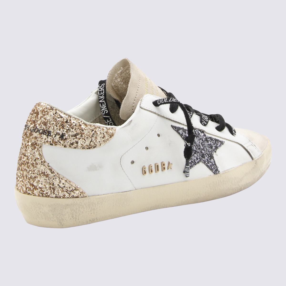 Golden Goose White Gold And Silver Rhinestones Leather Super Star Sneakers
