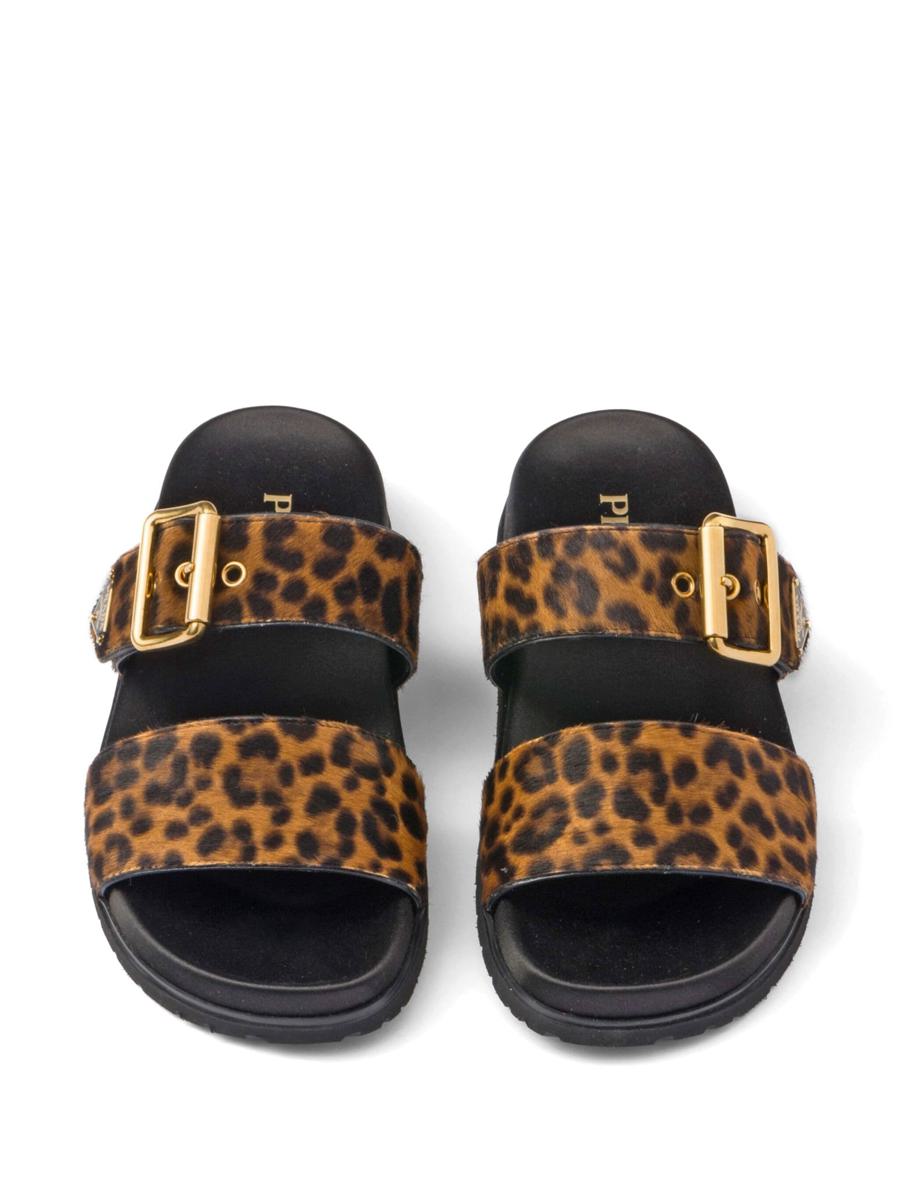 Prada Triangle-Logo Animal-Print Sandals