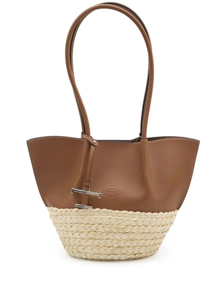 Tod'S T Timeless-Charm Raffia And Leather Small Tote Bags