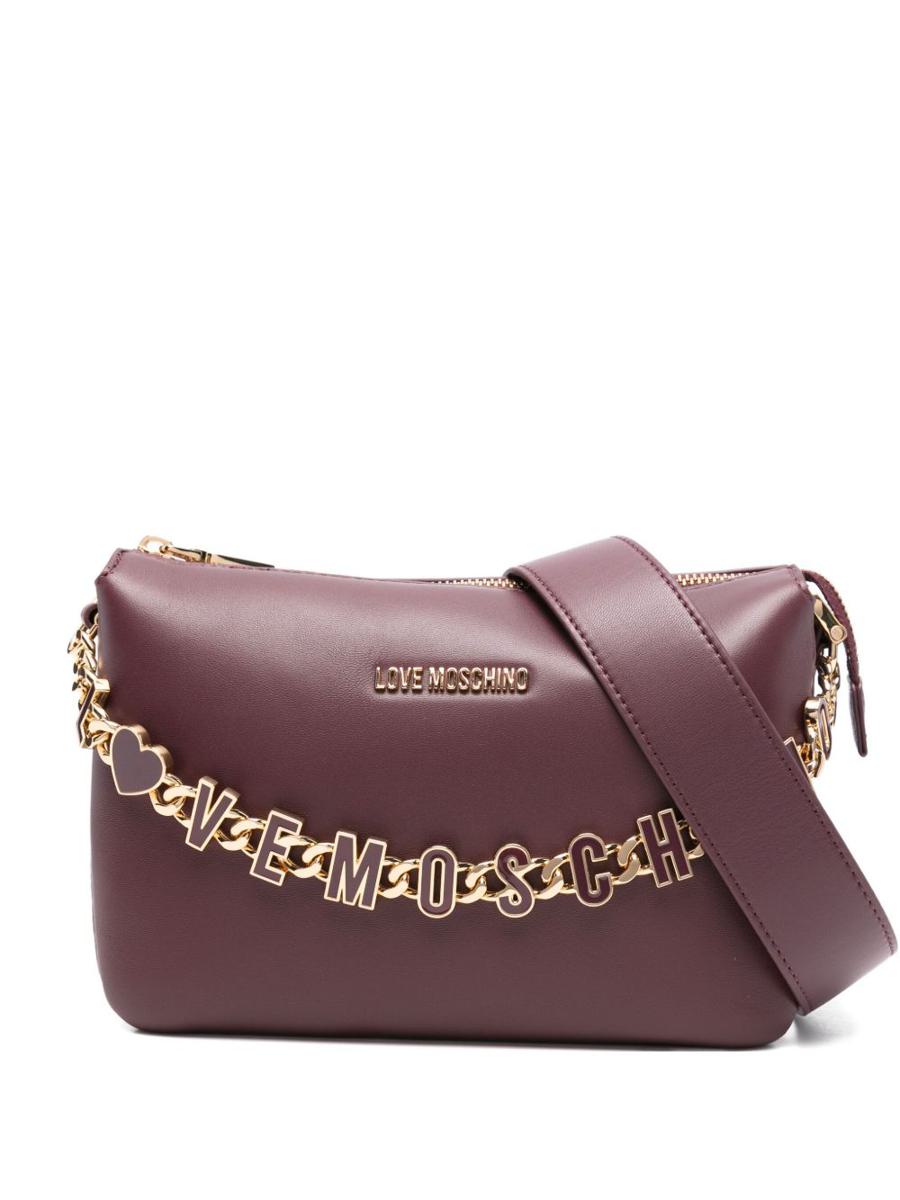 Love Moschino Burgundy Shoulder Bag With Gold Chain