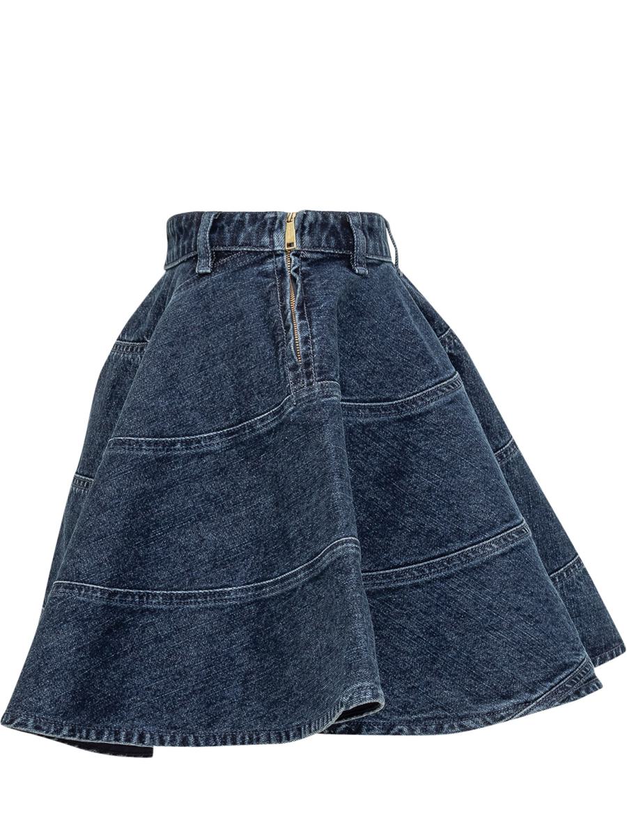 Self-Portrait Denim Mini Flared Skirt