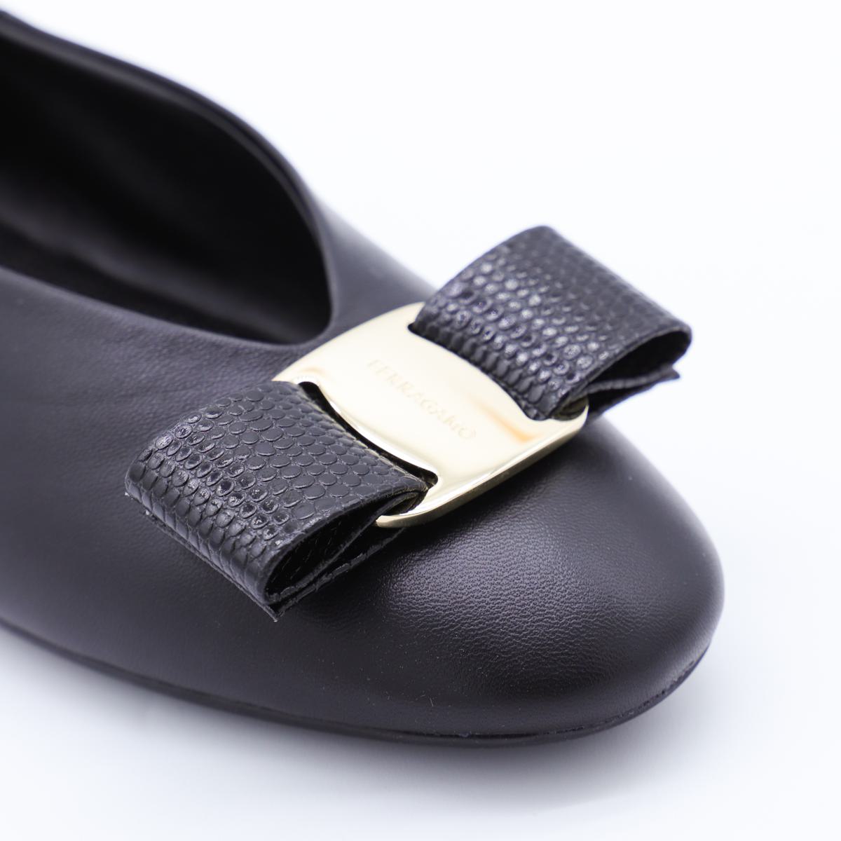 Salvatore Ferragamo Black Leather Vanna Flats