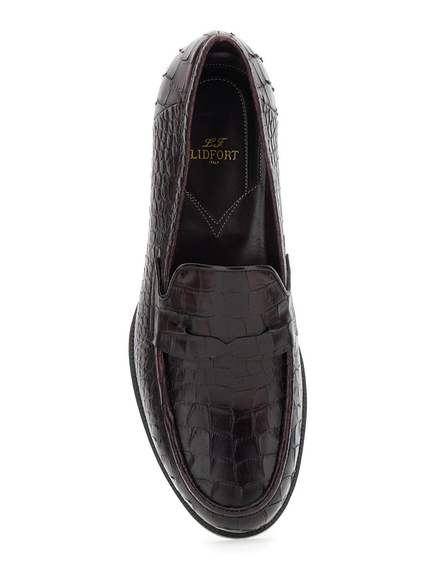 'Luisiana' Bordeaux Loafers With Embossed Crocodile Effect In Leather Man