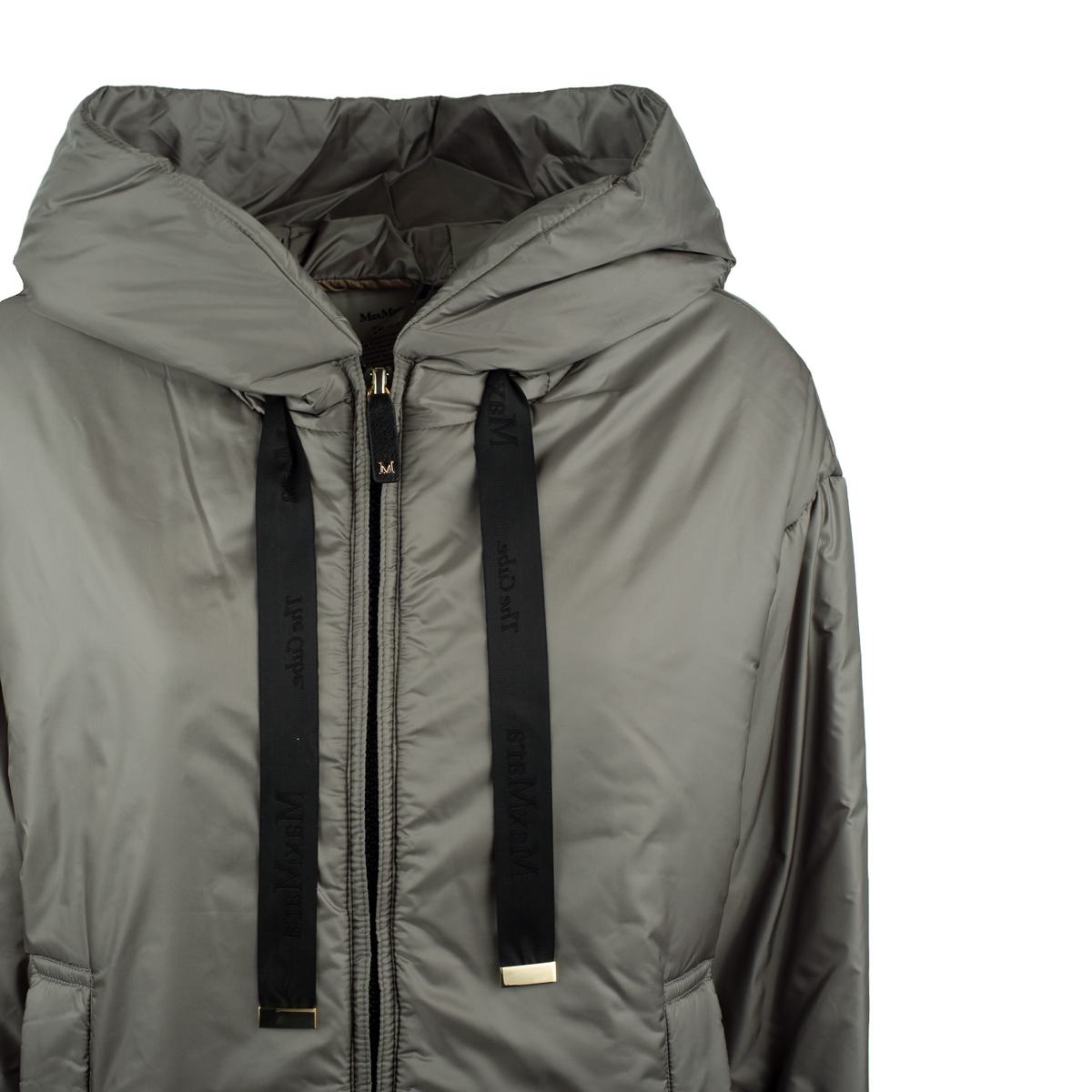 Max Mara Ice Gray Padded Drip-Proof Canvas Jacket With Hood
