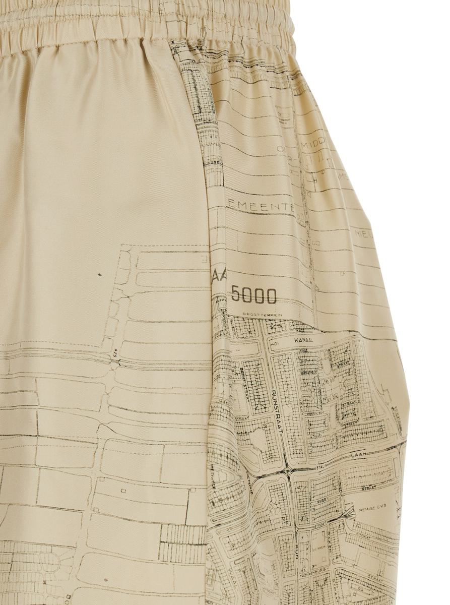 Beige Pants With Wide Leg And All-Over Print In Silk Woman