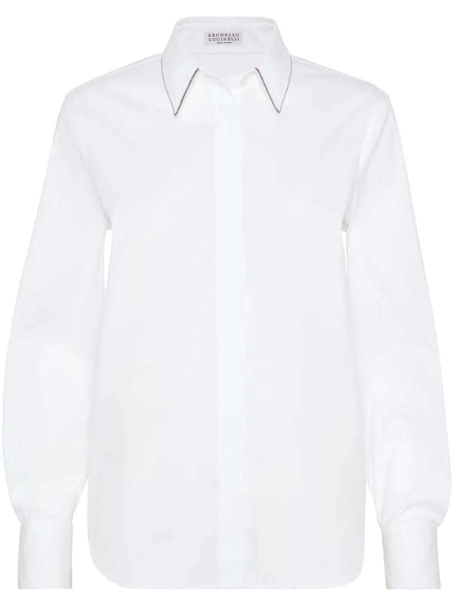Brunello Cucinelli Stretch Cotton Poplin Shirt With Shiny Collar Clothing