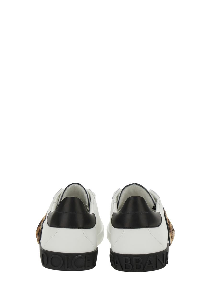 White Low Top Sneaker With Animal-Motif Logo In Leather Woman