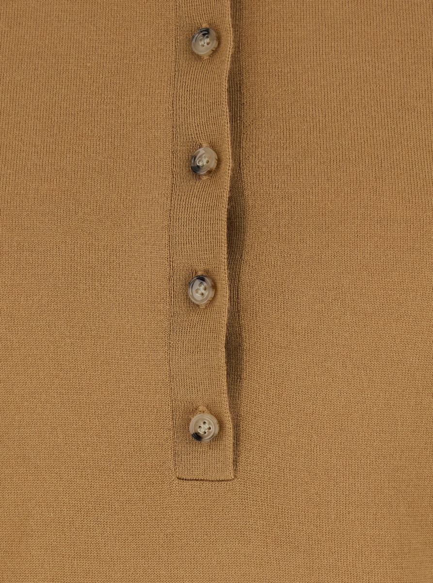 Beige Polo Style Sweater With Classic Collar In Wool Woman