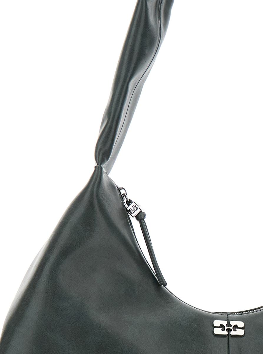 'Bou' Black Medium Shoulder Bag With Single Shoulder Strap And Tonal Logo Plaque On The Front In Leather Woman