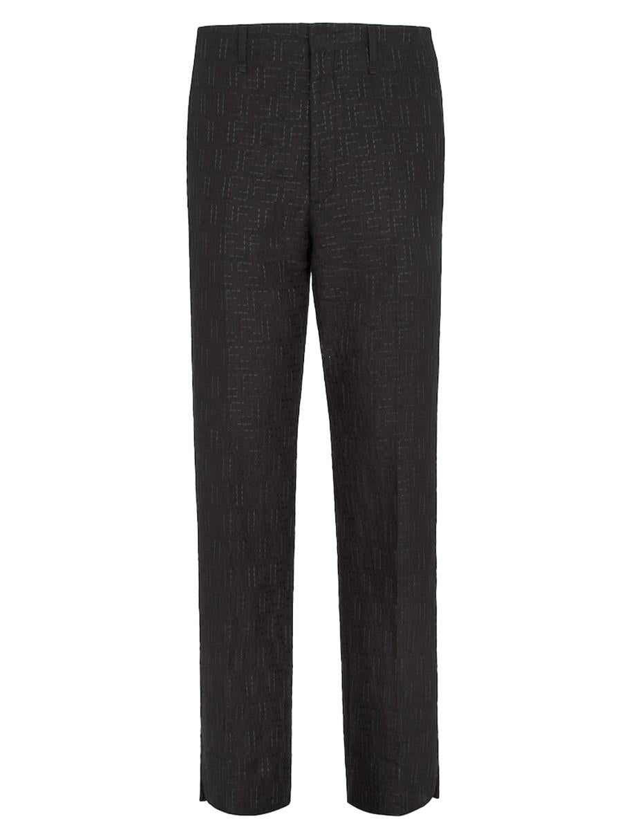 Fendi Linen Ff Jacquard Trousers Clothing