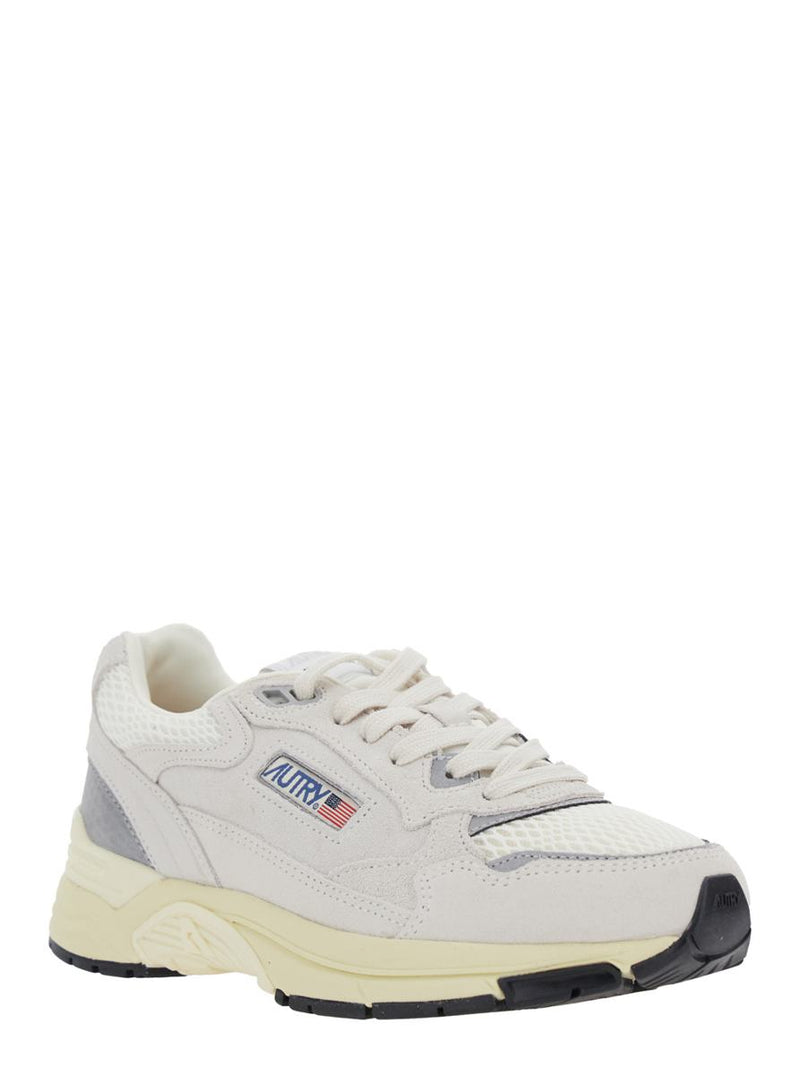 'Hyperway' White Low Top Sneakers With Logo Patch On Side And Tongue In Suede And Mesh Woman