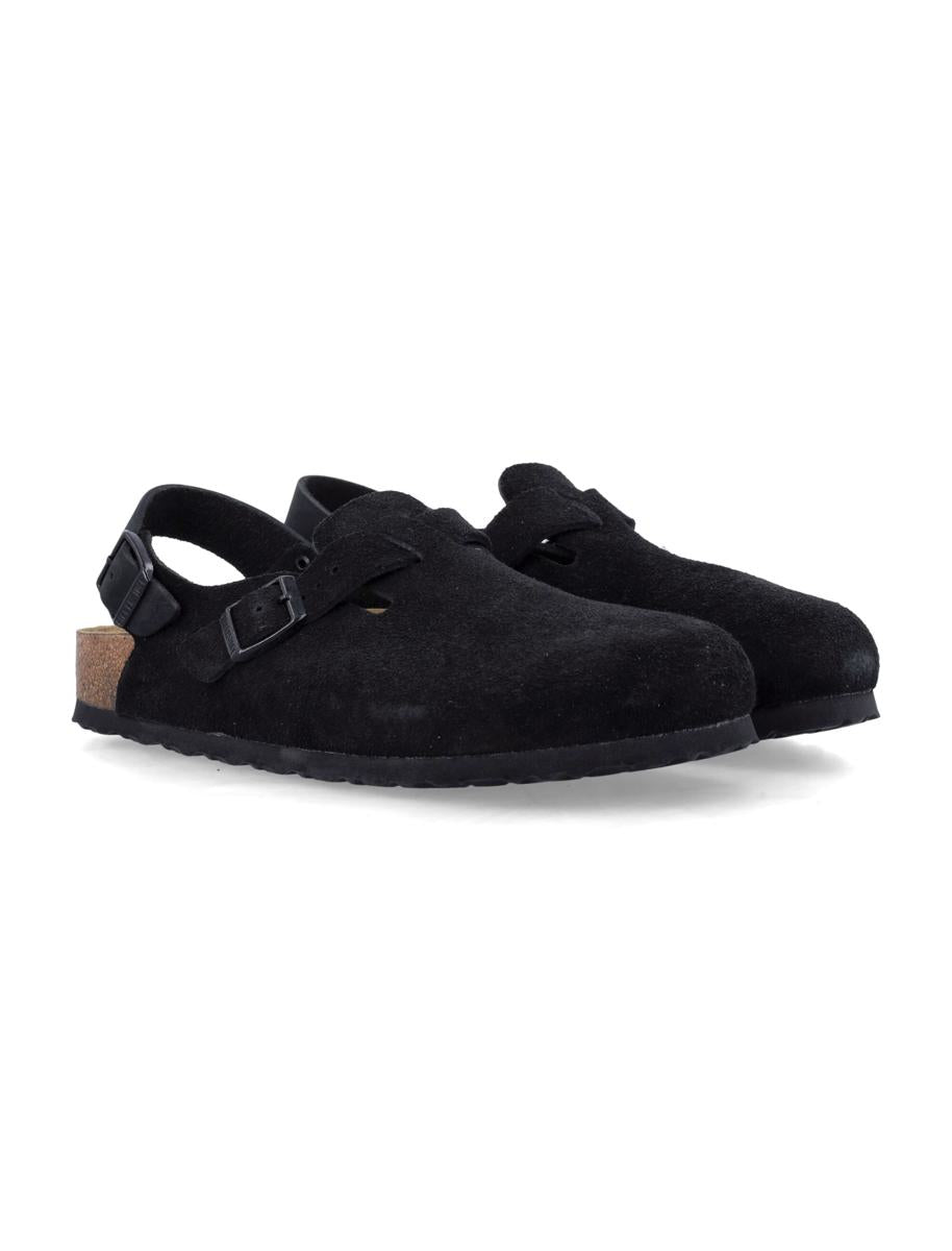 Birkenstock Tokio Black Nubuck Leather Mules With Strap