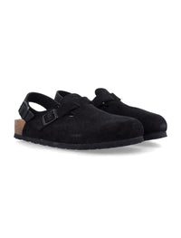 Birkenstock Tokio Black Nubuck Leather Mules With Strap