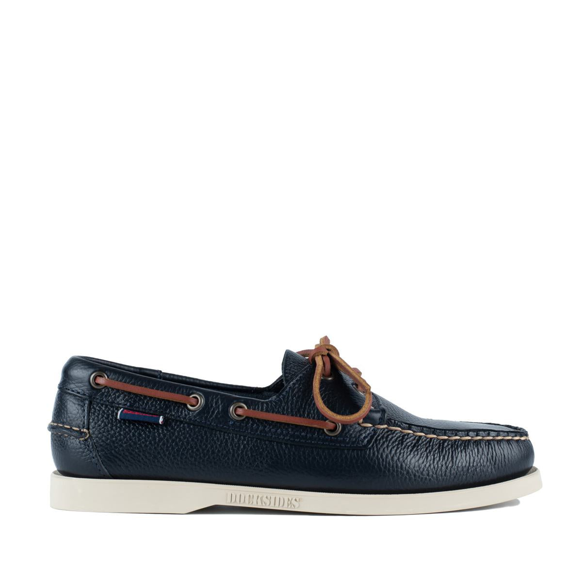 Sebago Navy Blue Grained Leather Boat Moccasin Docksides
