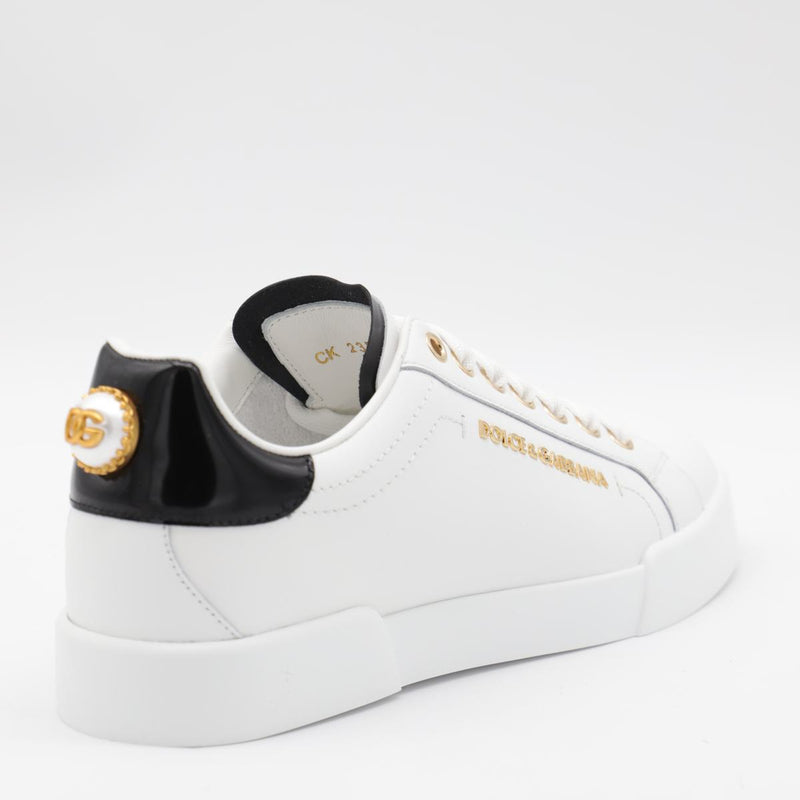 Dolce & Gabbana White And Black Leather Sneakers