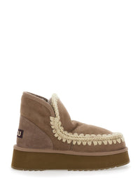 'Mini Eskimo' Brown Ankle Boots With Logo Patch On The Rear In Leather And Suede Woman