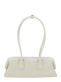 'Boat Wide Mini' White Shoulder Bag With Round Handles And Logo Lettering On The Front In Leather Woman