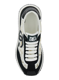 Black And White Low Top With Lace Details And Dg Patch On The Side In Fabric And Suede Blend Woman