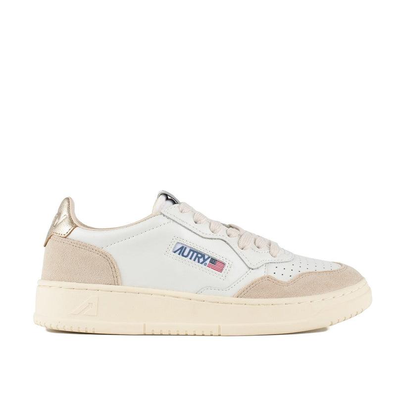 Autry White And Gold Leather And Suede Medalist Low Sneakers