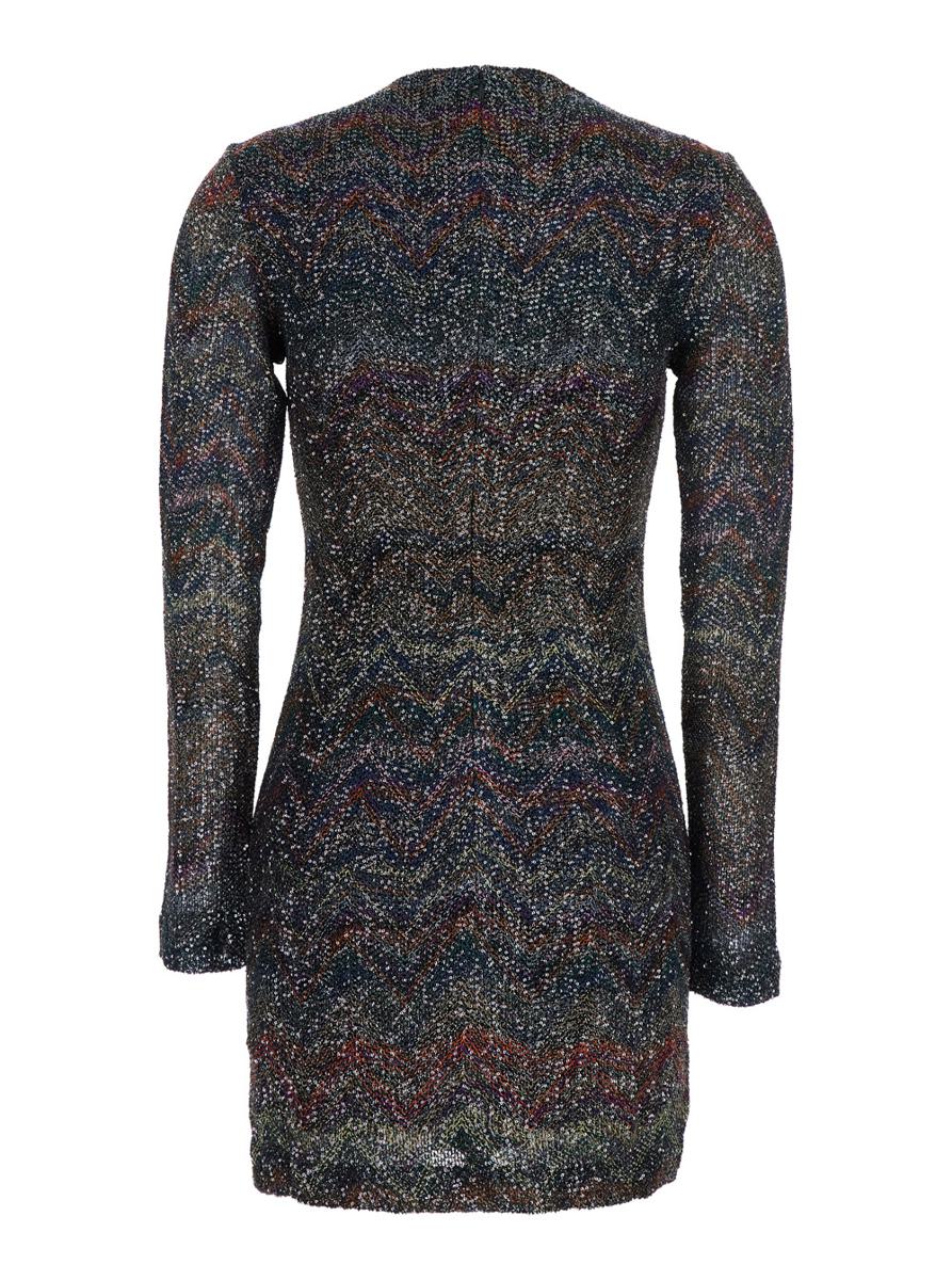 Multicolour Dress With Deep Neckline And All-Over Sequins In Viscose Woman