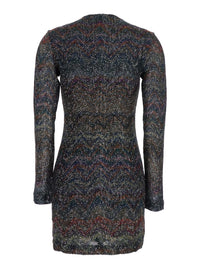 Multicolour Dress With Deep Neckline And All-Over Sequins In Viscose Woman