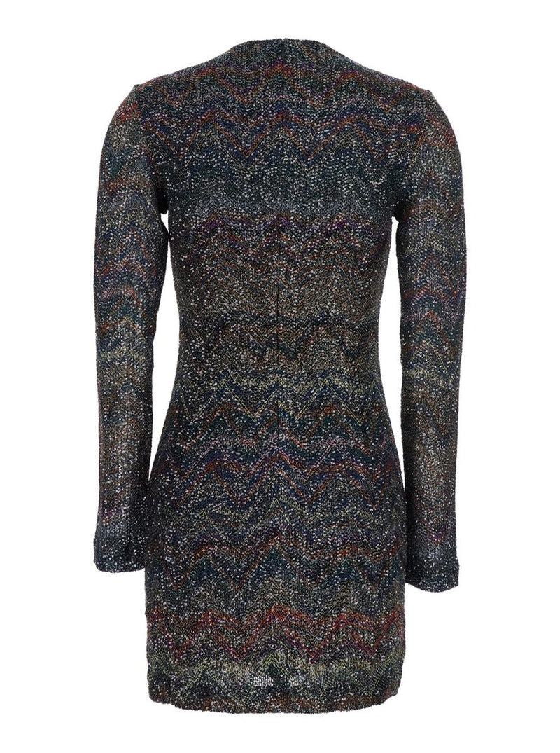 Multicolour Dress With Deep Neckline And All-Over Sequins In Viscose Woman