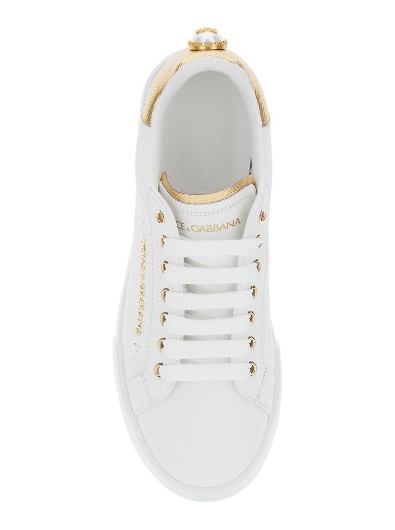 'Portofino' White Sneaker With Logo And Metallic Inserts In Leather Woman
