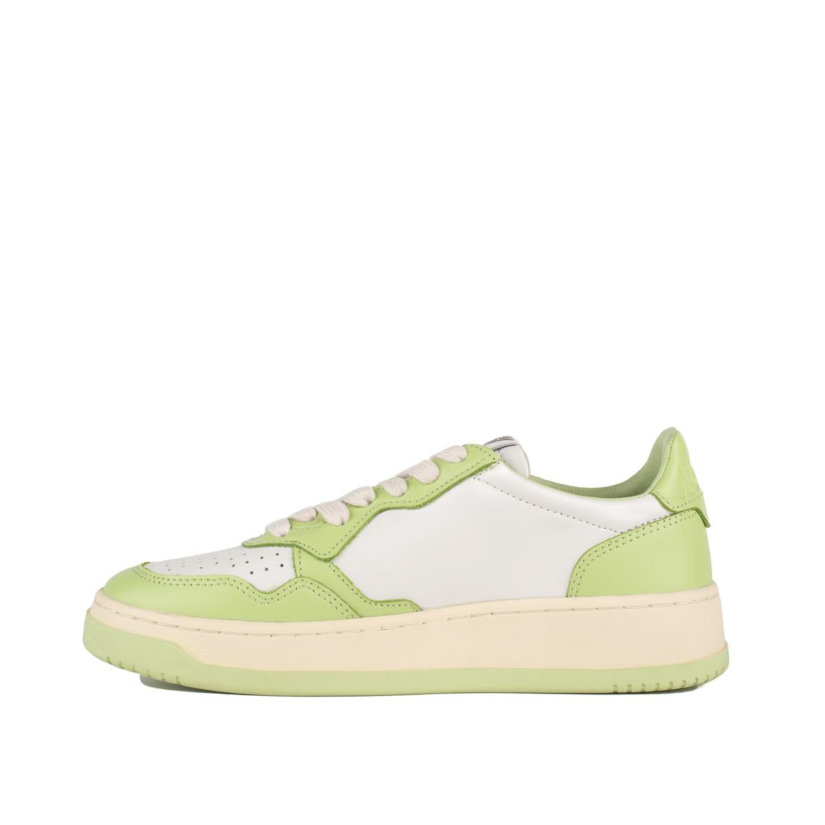 Autry White And Green Two-Tone Leather Medalist Low Sneakers