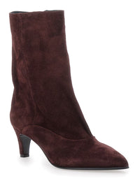 'Joelle' Bordeaux Ankle Boots With Pointed Design And Low Heel In Suede Woman