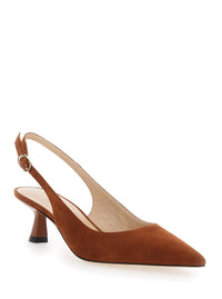 Brown Slingback Pumps With Medium Sculpted Heel In Suede Woman