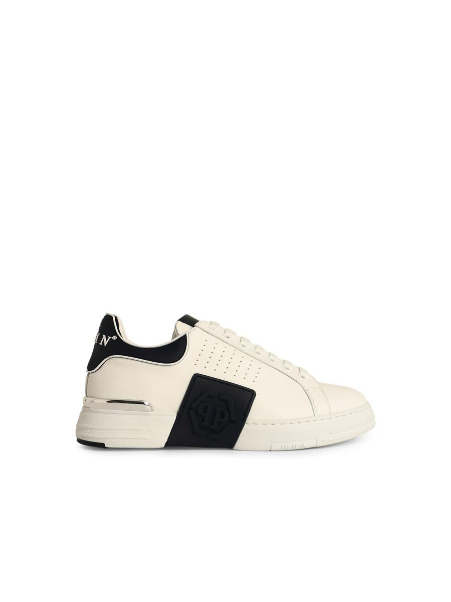 Philipp Plein 'Lo-Top Phantom' White Leather Sneakers