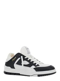 'Area Lo' Black And White Low Top Sneakers With Laminated Leather In Leather Blend Man