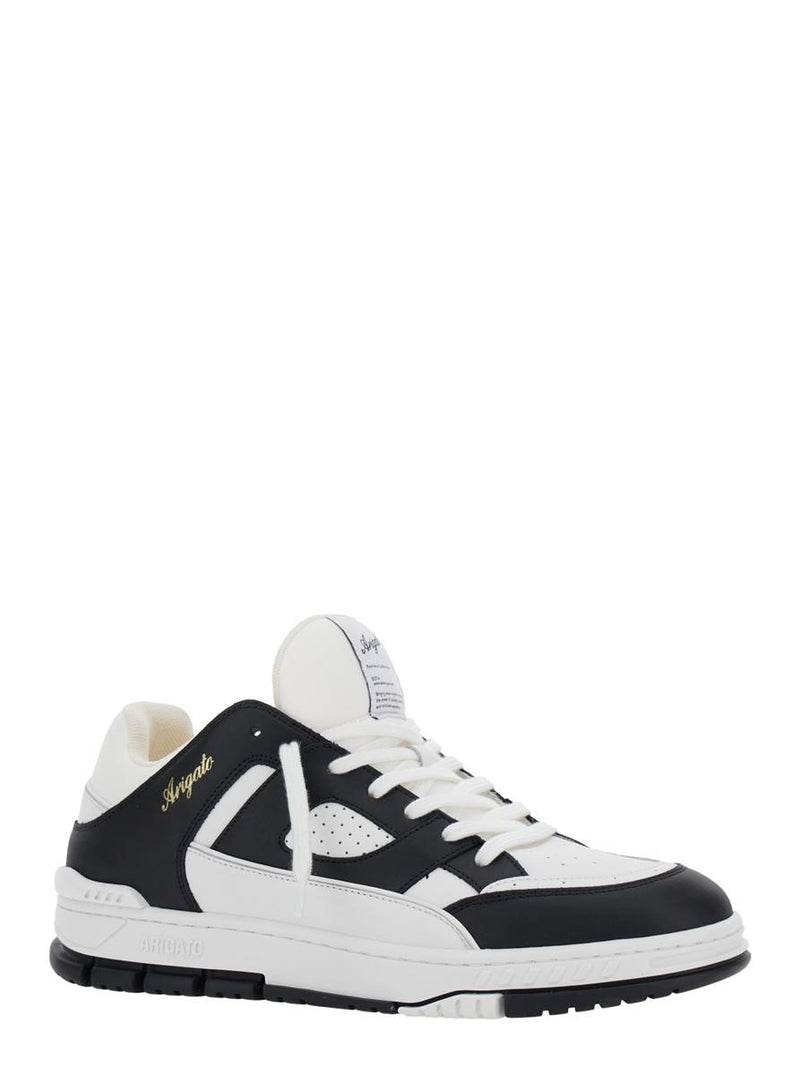 'Area Lo' Black And White Low Top Sneakers With Laminated Leather In Leather Blend Man