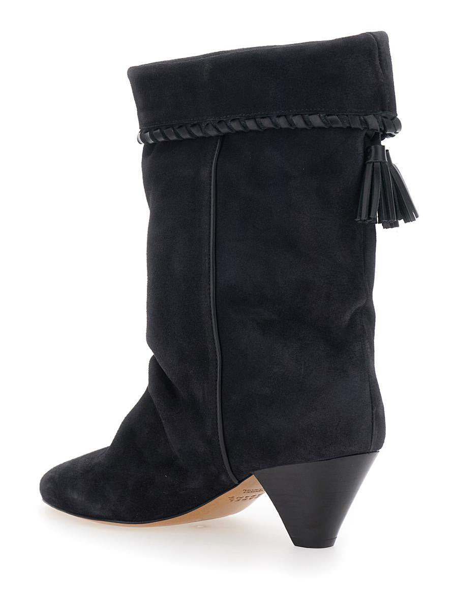'Dalby' Black Boots With Pointed Toe And Tassel Fringe In Suede Woman