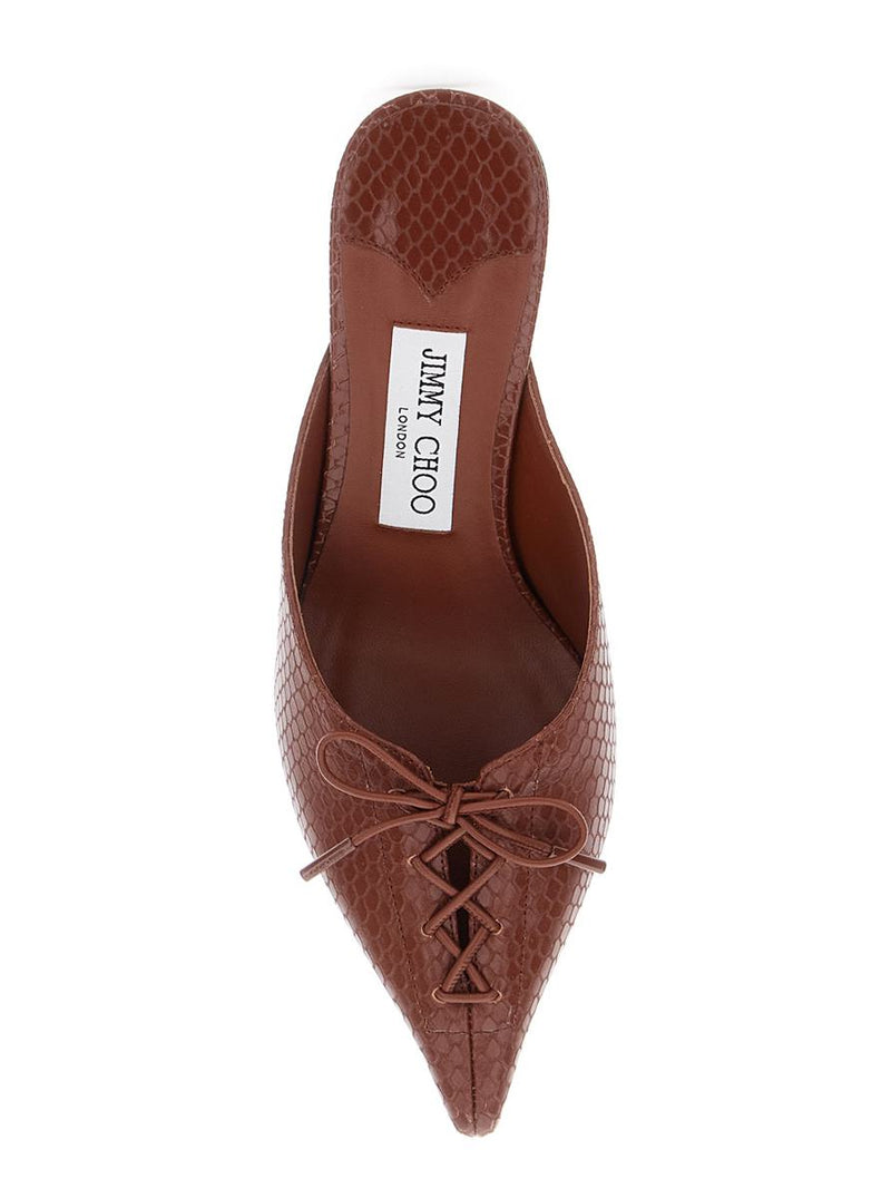 'Scarlett' Brown Mules Wirh Sculpted Heel And Snakeskin Effect In Leather Woman