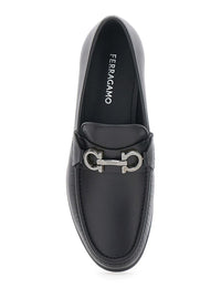 'Avril' Black Loafers With Gancini Plaque On The Front In Leather Man