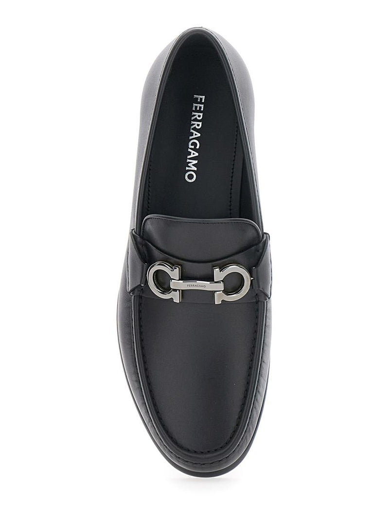 'Avril' Black Loafers With Gancini Plaque On The Front In Leather Man