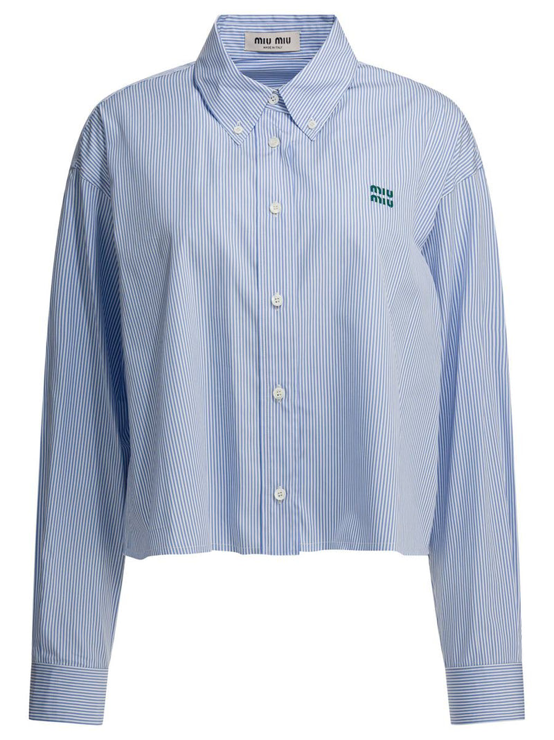 Miu Miu Striped Cotton Shirt With Logo
