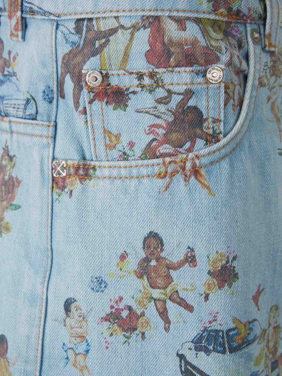 Off-White Printed Denim Bermuda Shorts