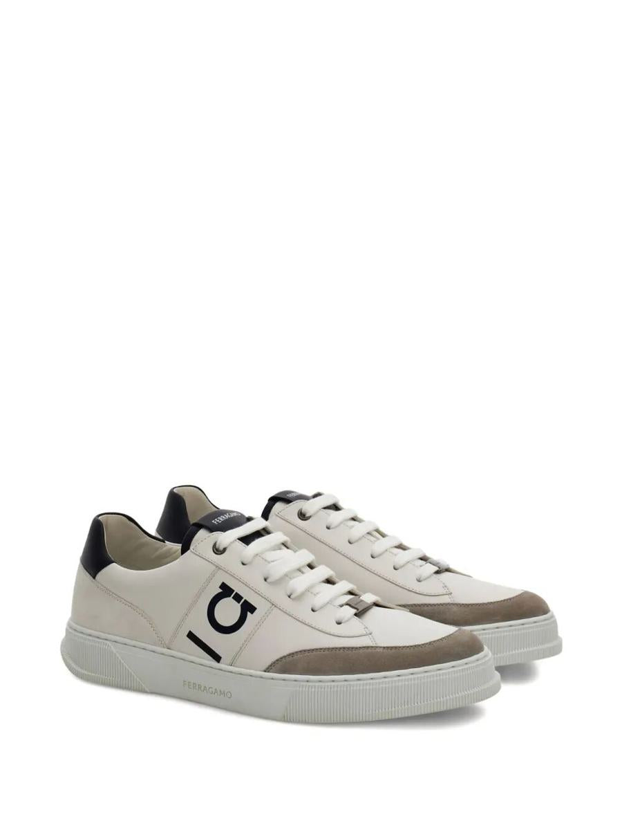 Salvatore Ferragamo Alaska Leather And Suede Sneaker With Gancini Detail Shoes