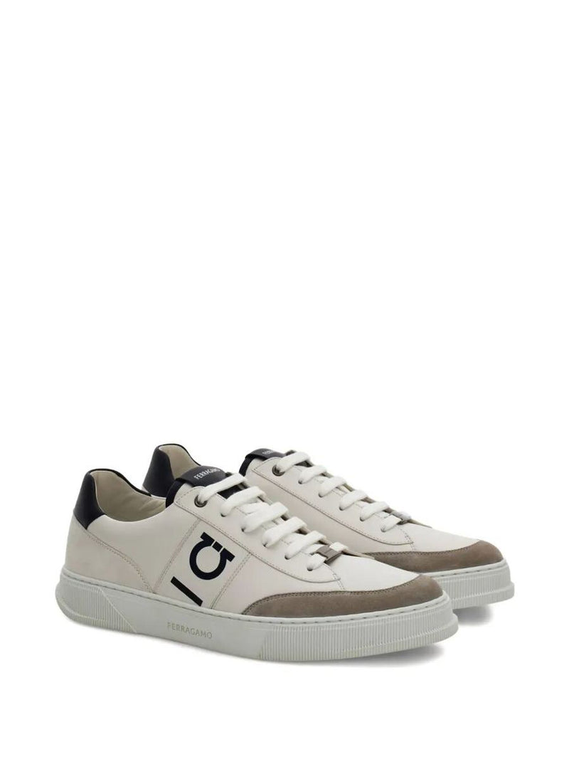 Salvatore Ferragamo Alaska Leather And Suede Sneaker With Gancini Detail Shoes