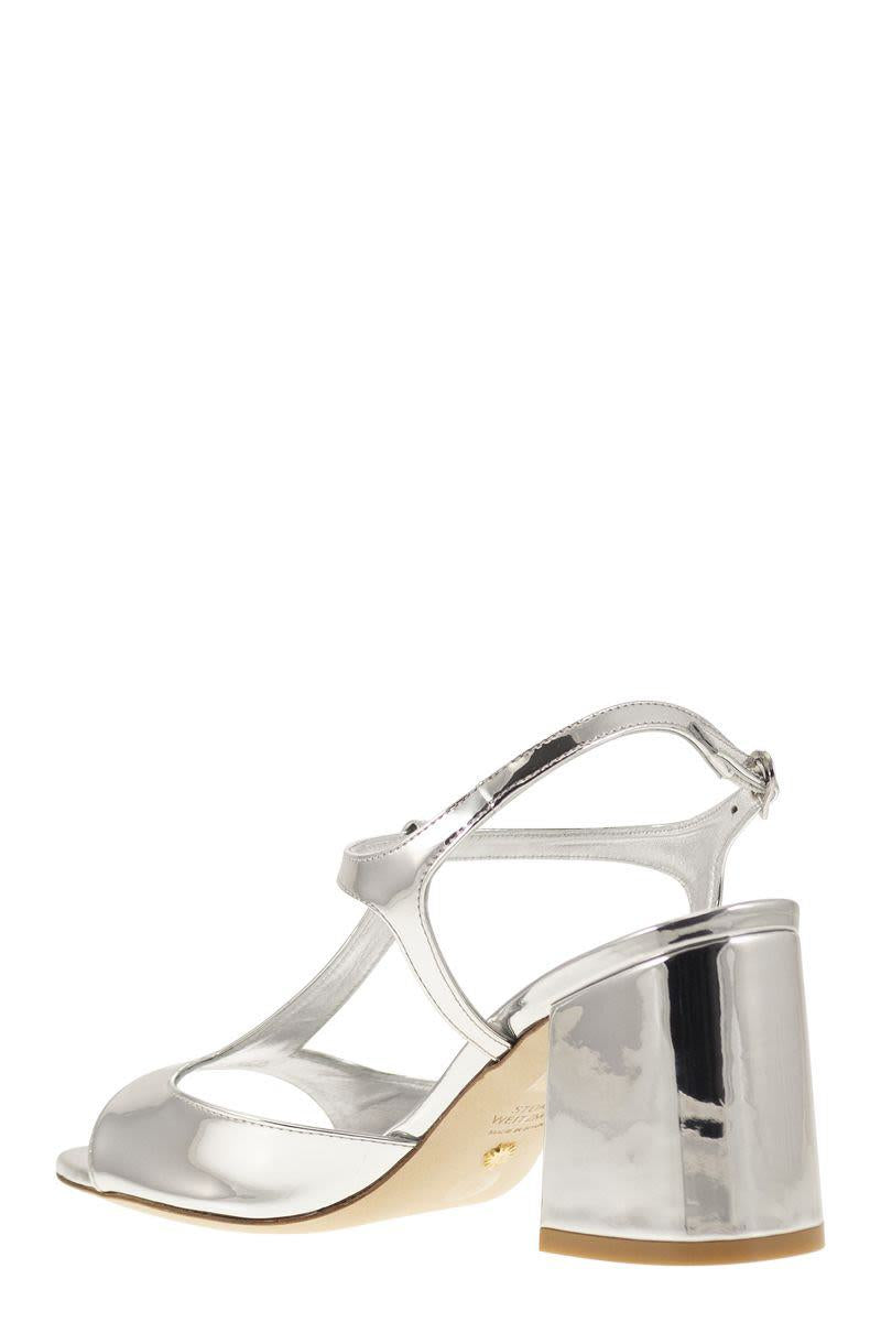 Stuart Weitzman Flareblock - Mirrored Leather T-Sandal