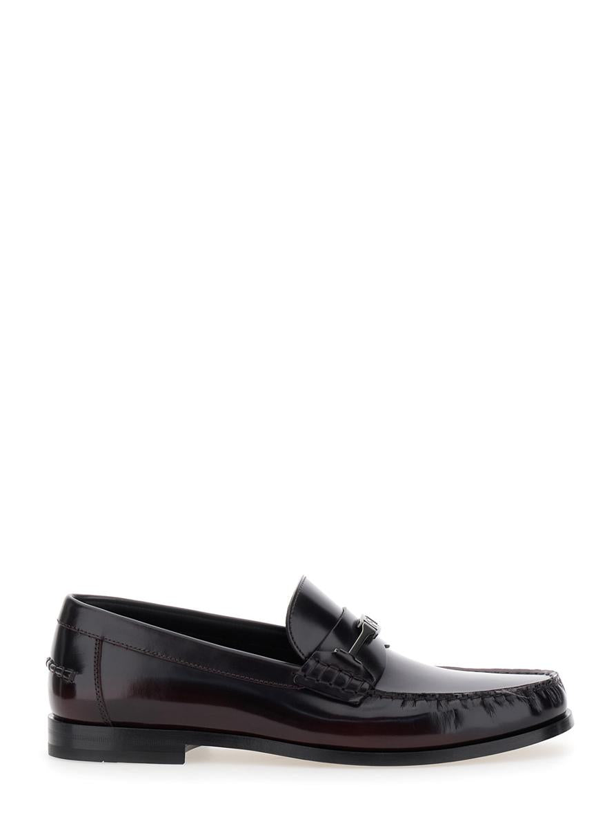 'Harry' Dark Burgundy Loafers With Almond Toe And Logo Plaque Detail In Leather Man