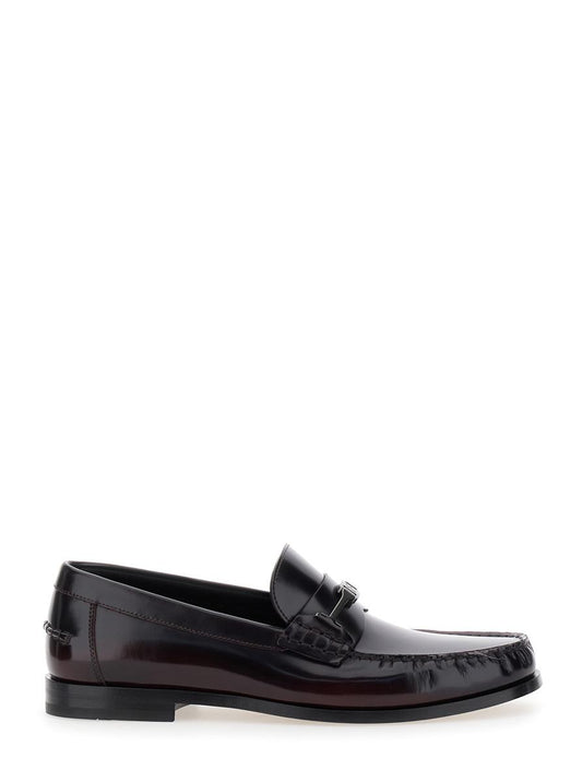 'Harry' Dark Burgundy Loafers With Almond Toe And Logo Plaque Detail In Leather Man