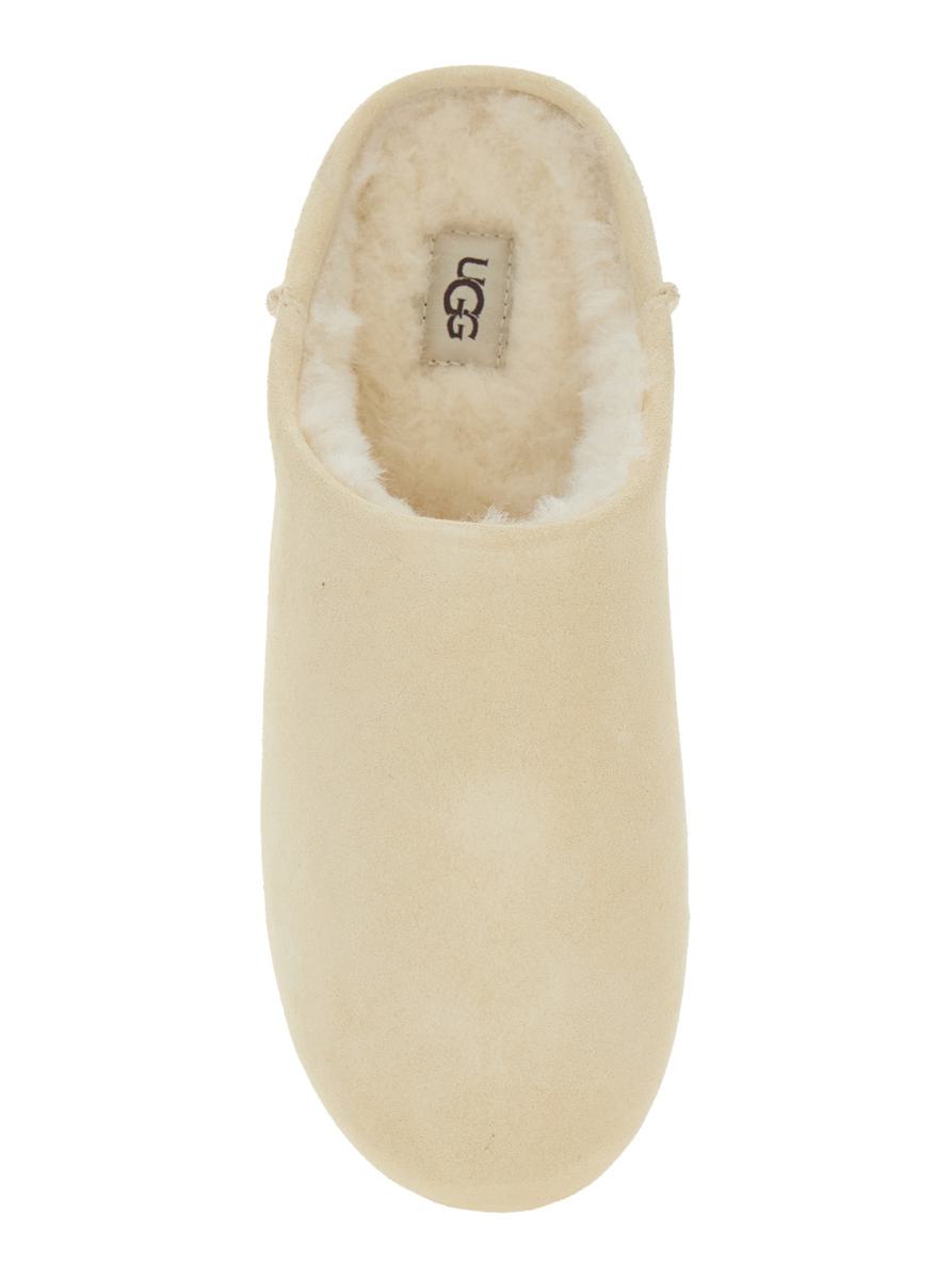'Elea' Beige Mules With Logo Lettering On The Side And Shearling Lining In Suede Woman