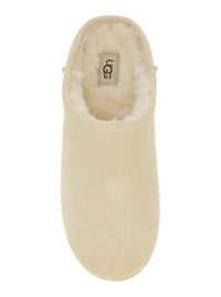 'Elea' Beige Mules With Logo Lettering On The Side And Shearling Lining In Suede Woman