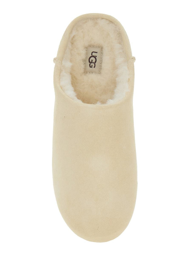 'Elea' Beige Mules With Logo Lettering On The Side And Shearling Lining In Suede Woman